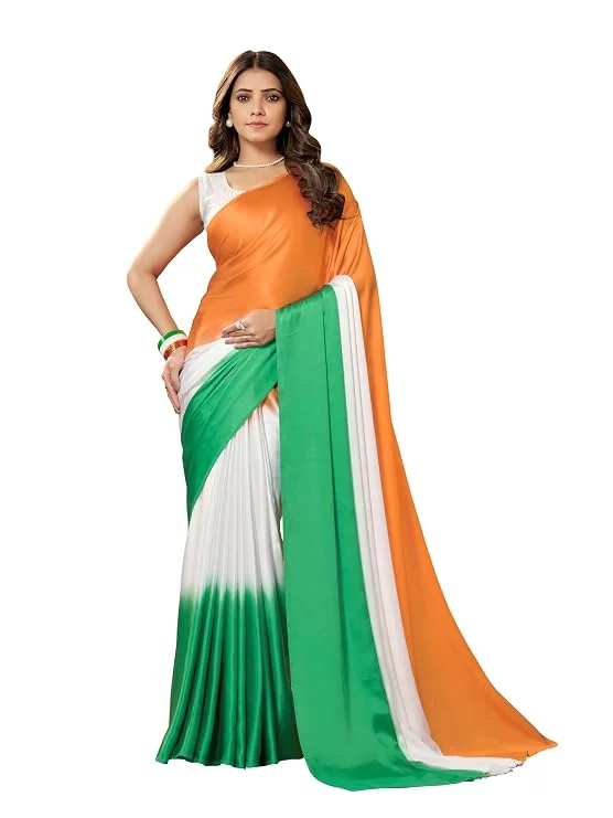 Garden Vareli Independence Day Tricolor Tiranga Satin Saree
